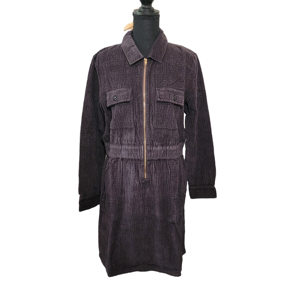 J. Crew Corduroy Utility Zip Front Dress Belted Long Sleeve Gray Women's Size 12